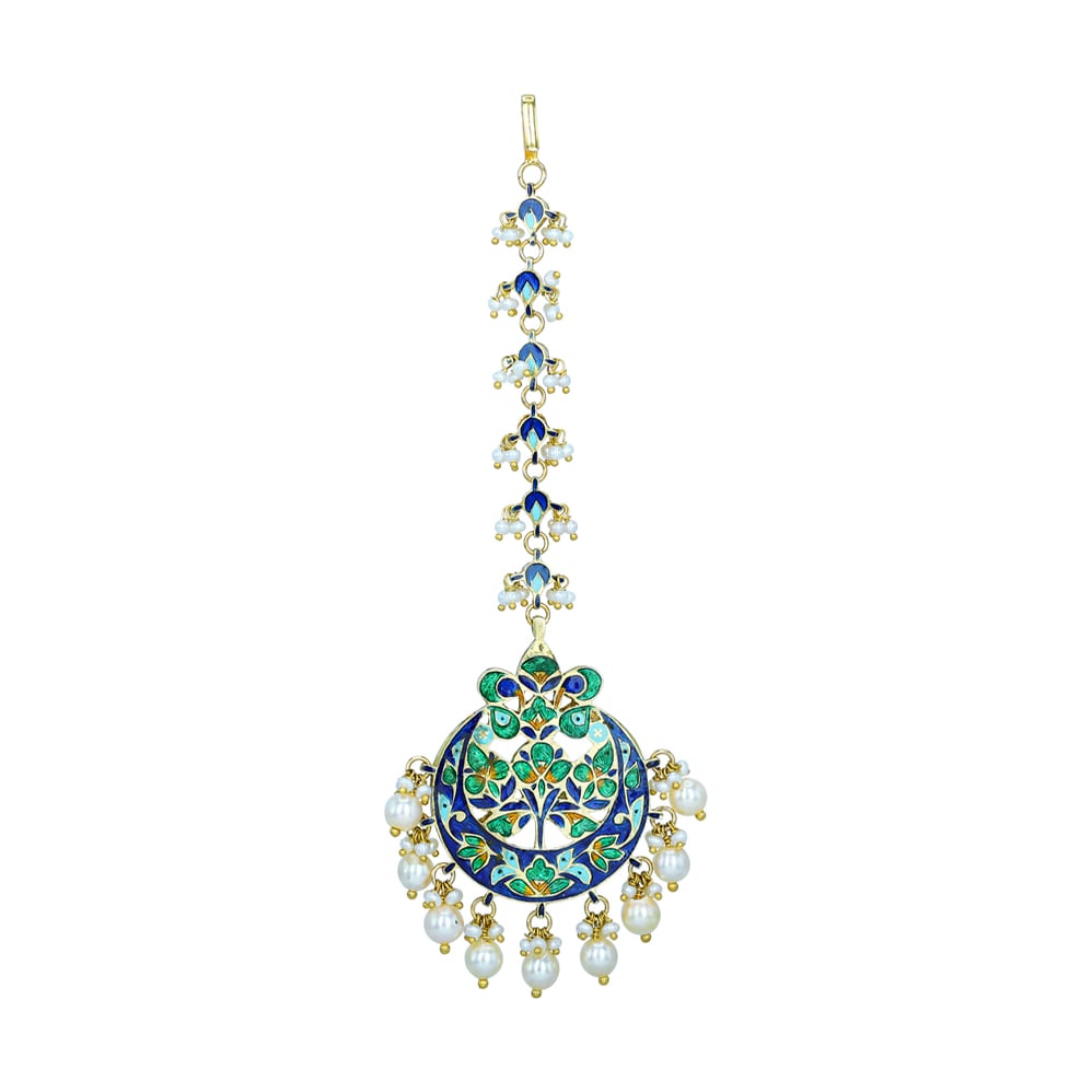 Circular Polki Mangtikka with Pearls and Chain for Support